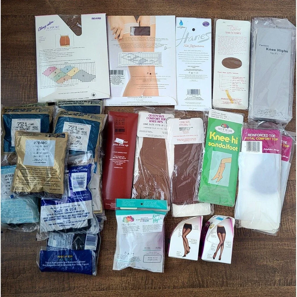 Lot of 26 Vintage Hosiery Nylons Pantyhose Thigh Knee High Mixed Brands & Sizes